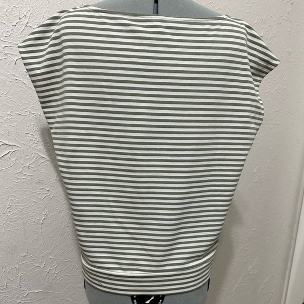 Cremieux Womens Large Olive Green White Striped Side‎ Tie Boat Neck Top RN58909 - Picture 6 of 7